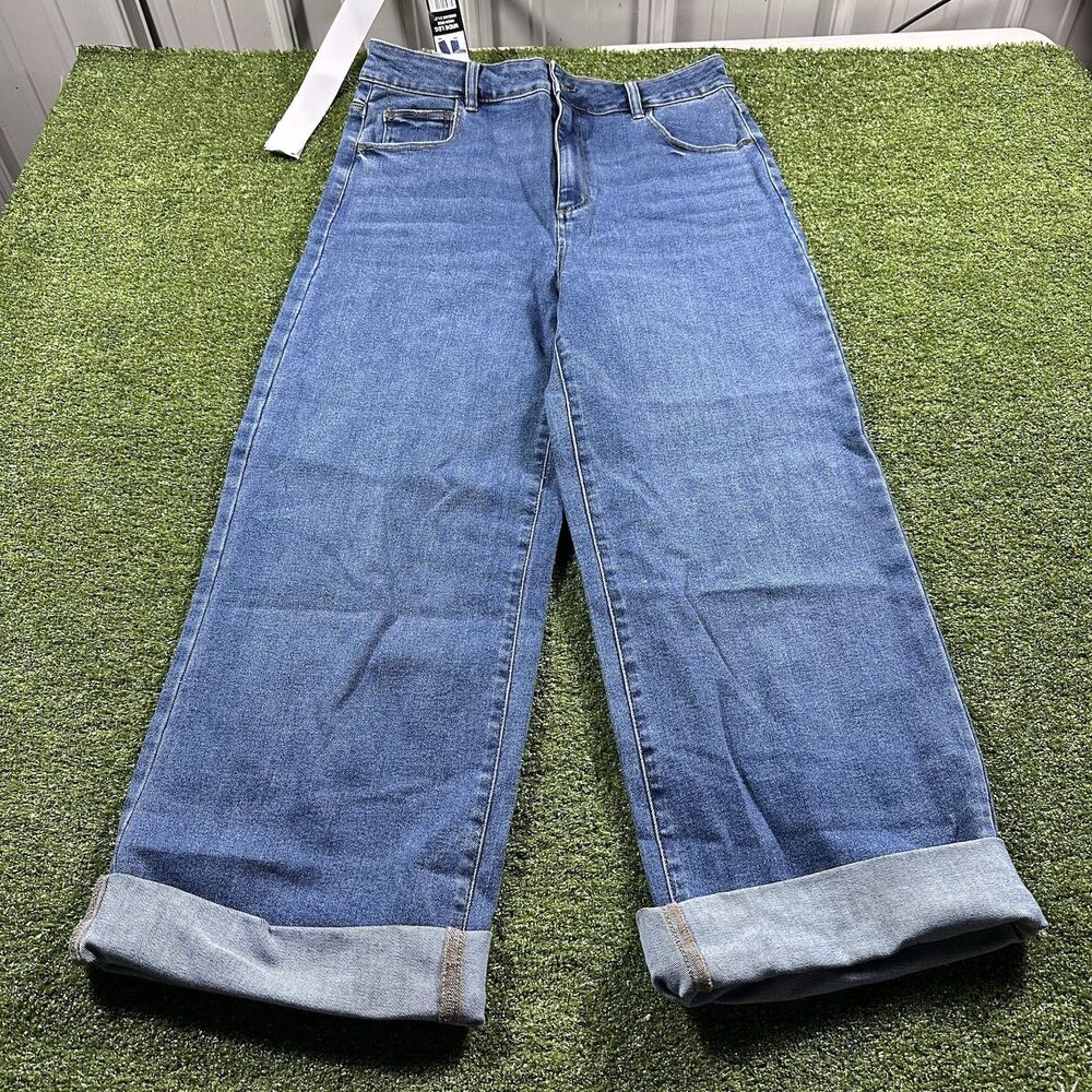 Well Worn Women's Wide Leg High Rise Jeans, Dark Blue, Size 12/32 (inseam 31.5)